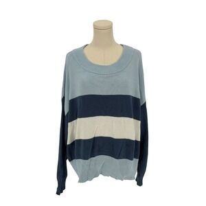 Lucky Brand Wide Crew Neck Sweater w/ Shades of Blue & White Stripes (Size XXL)